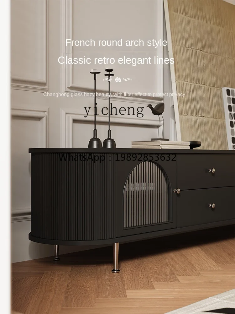 خزانة تلفزيون كلاسيكية بسيطة وحديثة وخفيفة وطلاء فاخر وخزانة أرضية من الخشب الصلب وغرفة معيشة على طراز كريمي أحمر شبكي