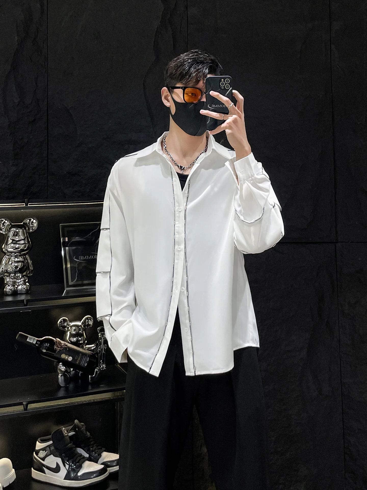 

HOMME No Stop Mirror Design Sensation White Casual Long Sve Мужская irt Clear Line Свободная посадка Advanced Feeling irt