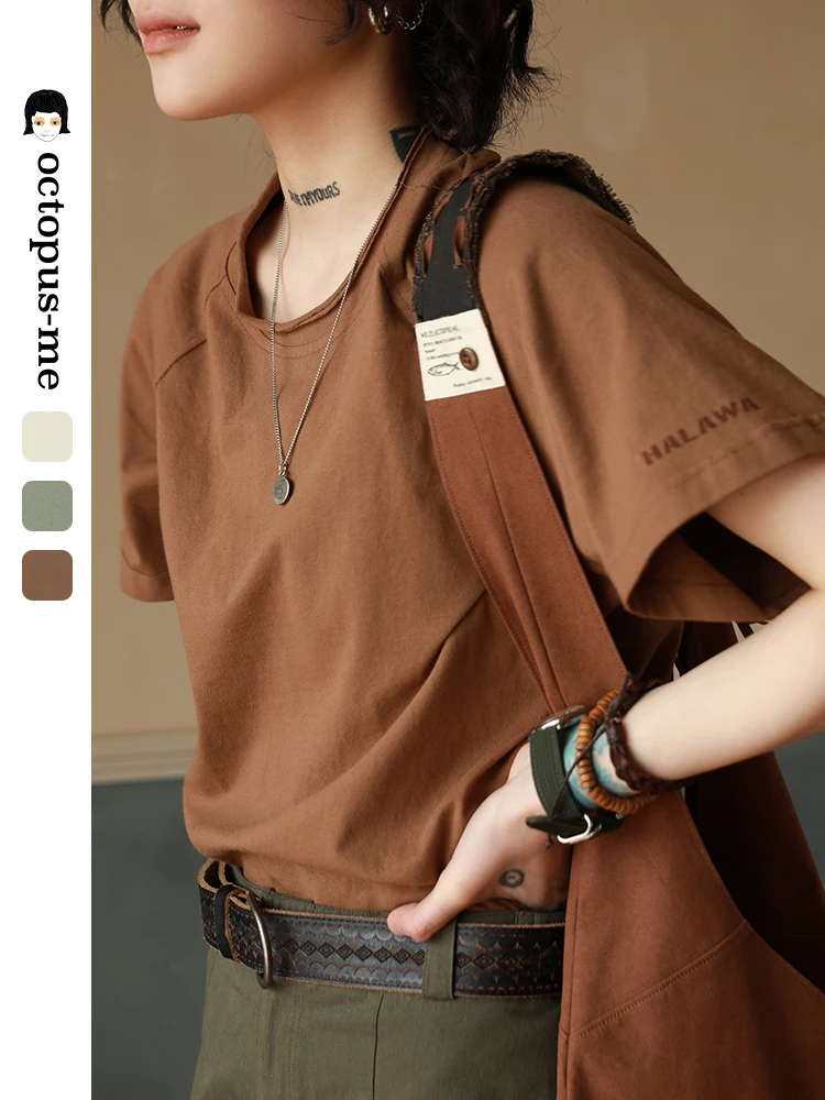 

Цветная футболка Octopusme в стиле ретро, женский повседневный хлопковый летний топ, круглый Ne ort Sve, свободный крой, рубашка для поездок на работу