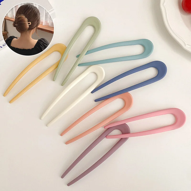 

New Fashion Candy Color U Shape Hair Sticks for Women Girls Hair Bun Maker Headwear Ponytail Holder Hairpins Hair Accessories