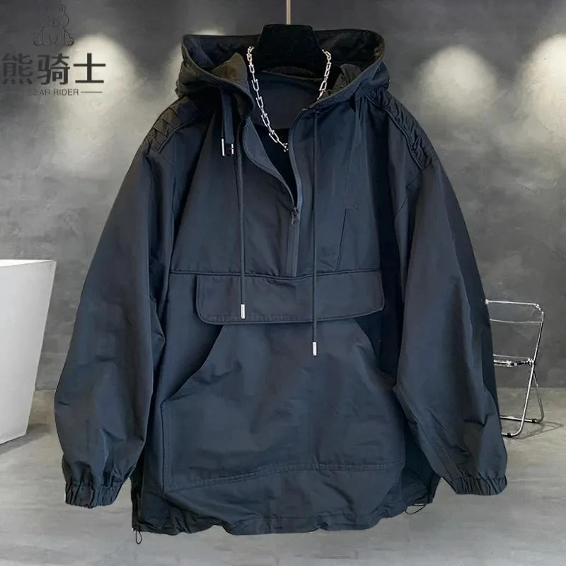 ربيع الخريف ملابس العمل جيب مقنعين سترة المرأة 2025New موضة فضفاضة عادية لون نقي خياطة سترة واقية معطف الإناث #2