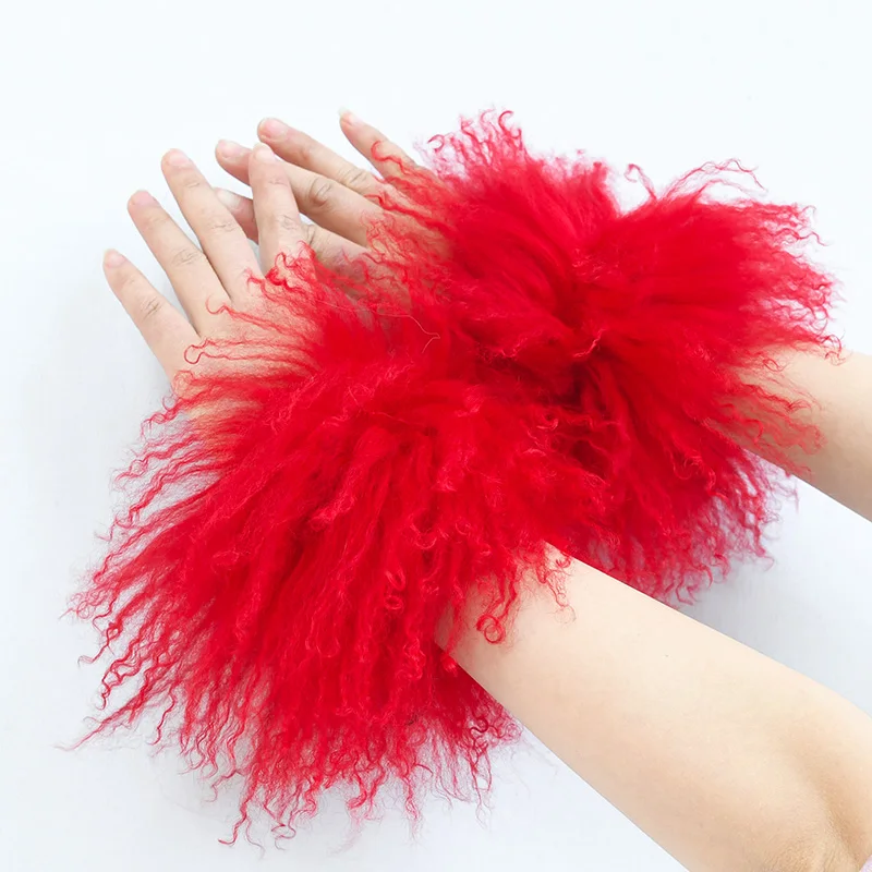 CX-A-47C Fashion Accessory Outdoor Curly Slap On Real Mongolian Lamb Fur Cuffs