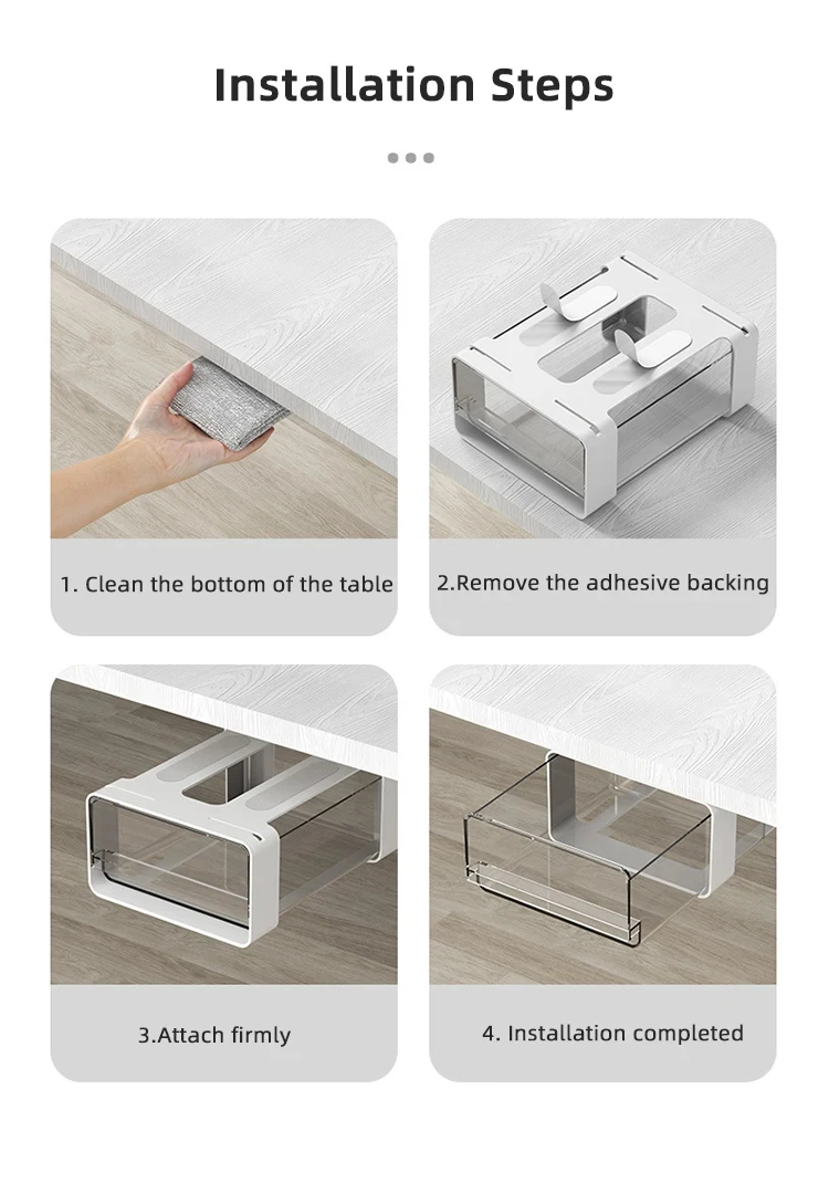 Schubladen-Aufbewahrungsbox unter dem Tisch, versteckter, selbstklebender Schubladen-Aufbewahrungsschrank, Büro, Schreibtisch, Kosmetik, Schreibwaren, Aufbewahrungsregal – Detail 9