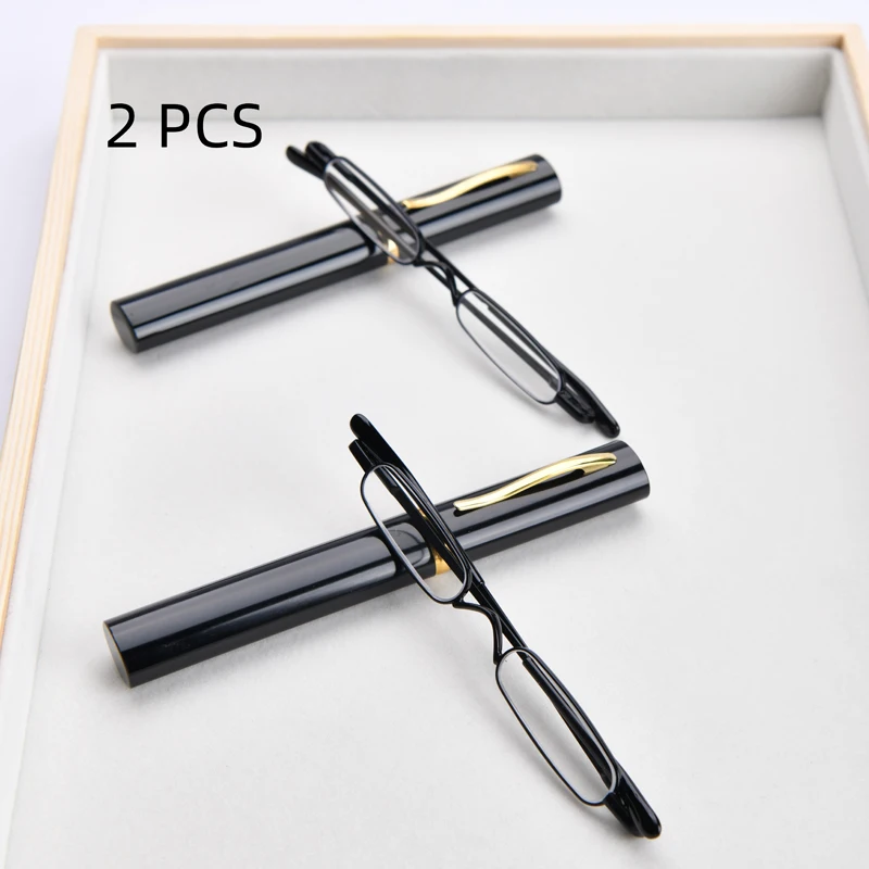 2PC Suit Mini Small Slim Reading Glasses with Tube Case Portable Lightweight Readers Glasses for Men Women Mini Compact