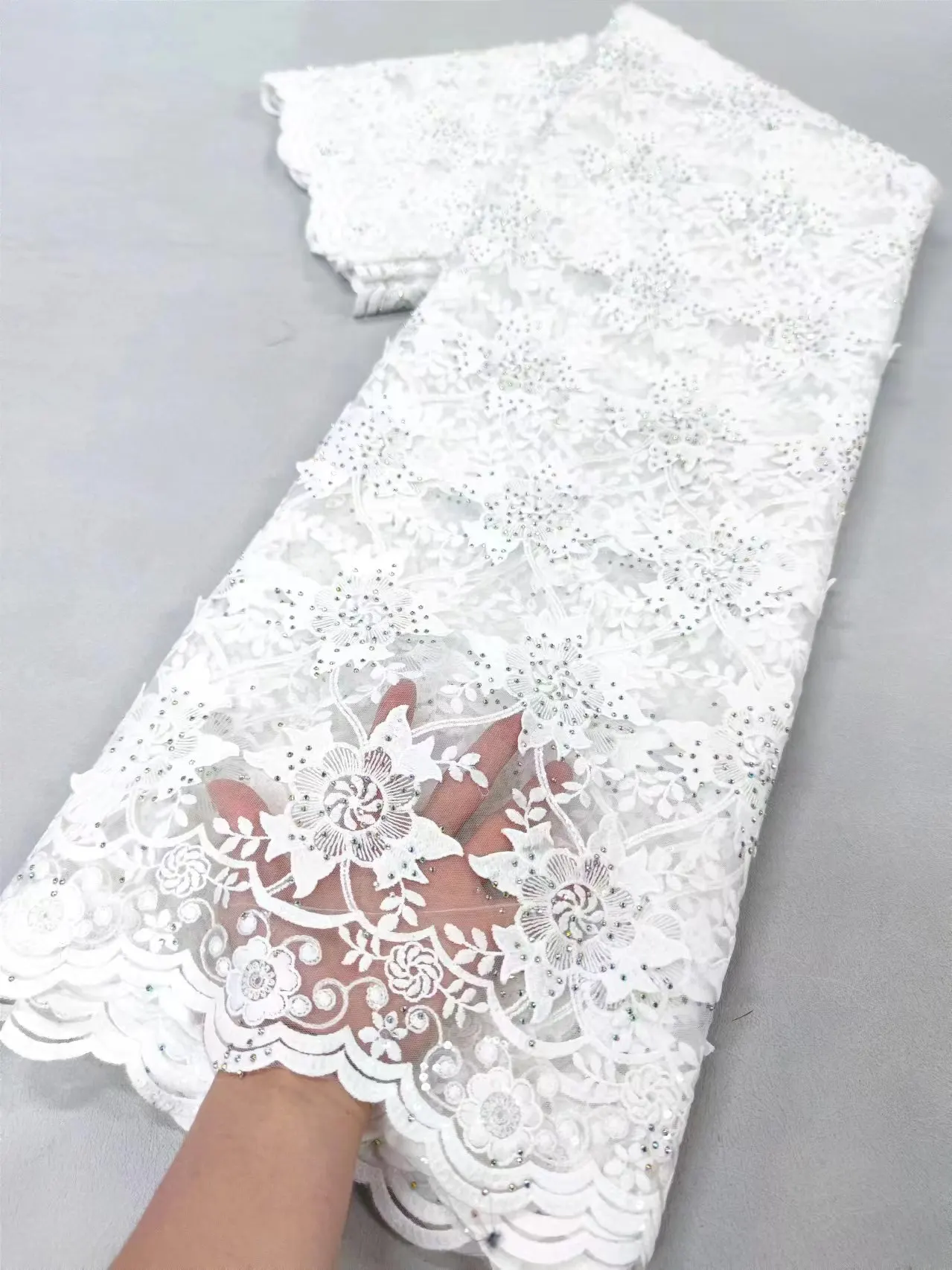 Pure Cotton Lace Fabric High Quality African Swiss Voile Lace With Stones Embroidery African Lace Fabric For Sew Clothes XL006