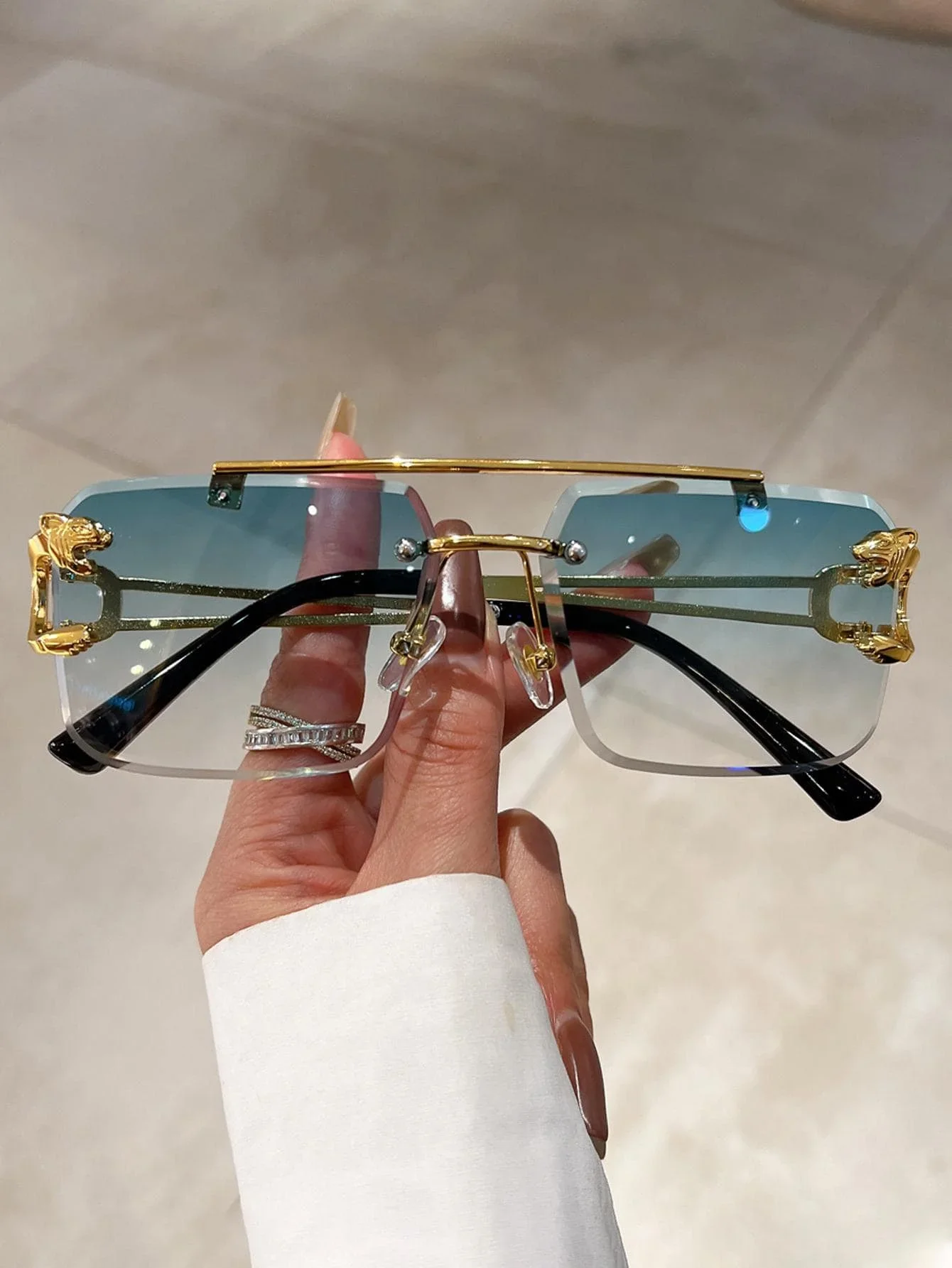 

1pc Women's Retro Square Frame Fashion Glasses, Vintage Double Bridge Design Green Glasses With Leopard Print Decormmmmmm