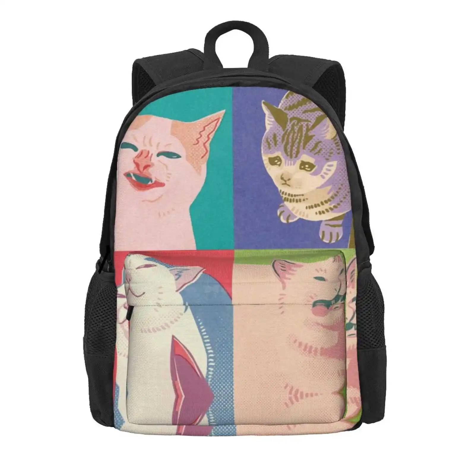 Four Meme Cats Of The Apocalypse Hot Sale Schoolbag Backpack Fashion Bags Cats Memes Pop Art Funny Animals Kittens Knife Cat