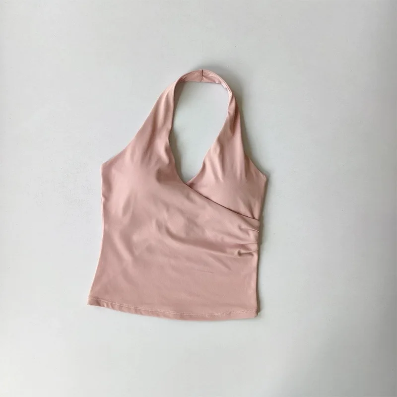 Sujetador deportivo sexy con cuello en V para mujer, top de yoga con cuello halter, chaleco cómodo y transpirable para gimnasio y ropa deportiva.