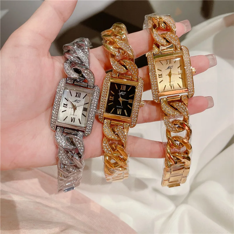 Ladies' Gold Quartz Bracelet Watch with Rhinestones description 1