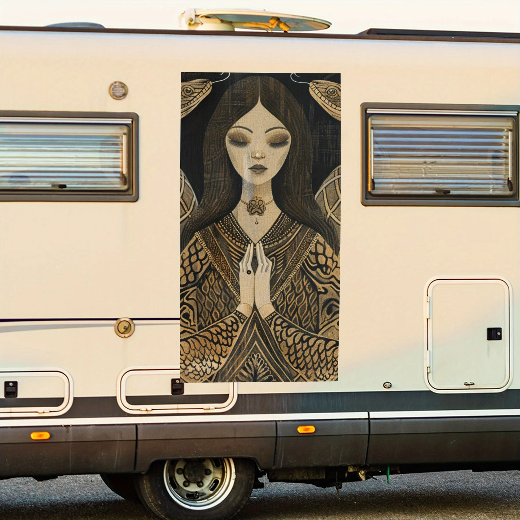 Woman and Snakes Motorhome Car Door Sticker PVC Self Waterproof Stick, Striking Auto Exterior Accessories Decor Protect Gift for