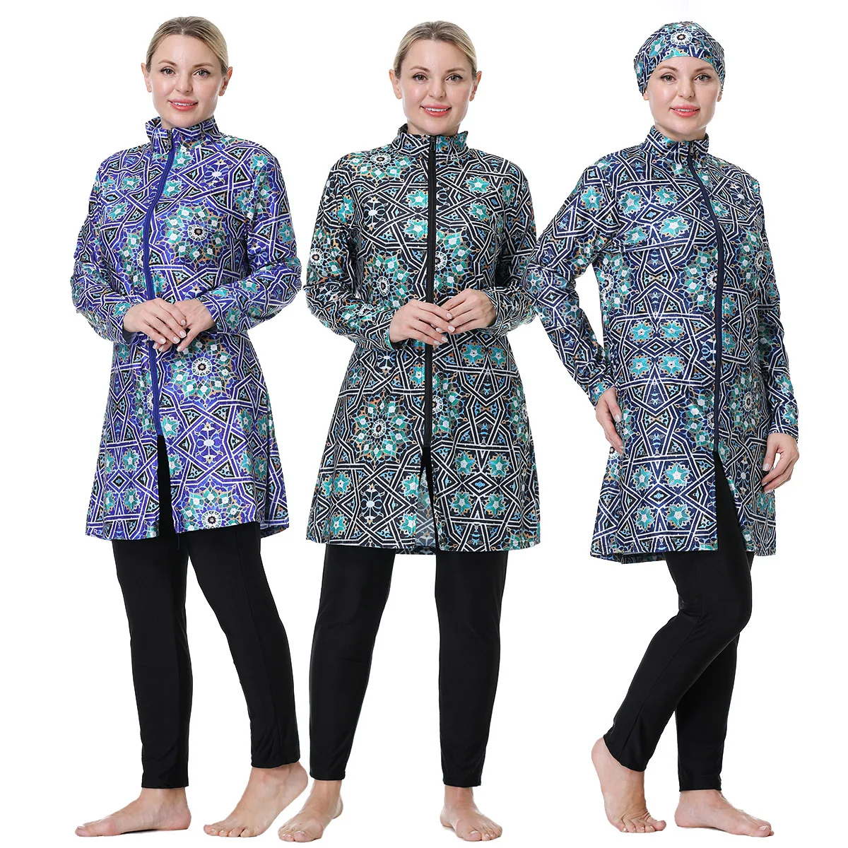 

Burkini Femme Musulmane Muslim Swimwear Plus Size XXXL-8XL Women Cardigan Tops+leggings+hijab 3pcs Full Cover Islamic Swimsuits