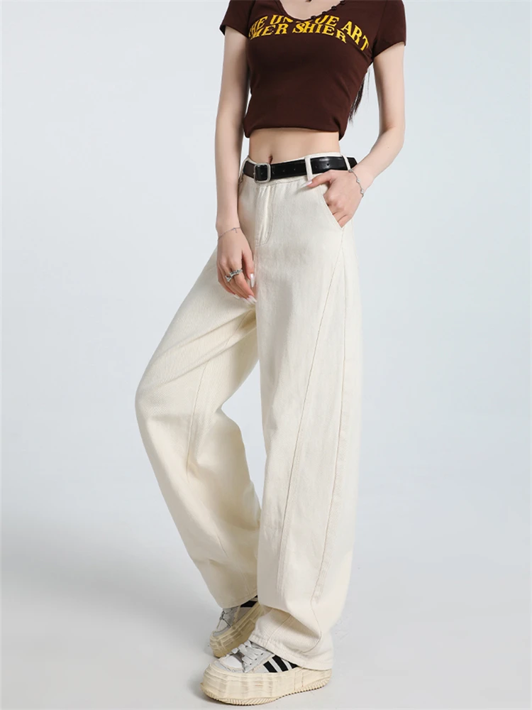 

Summer Women's Light Colored Wide Legs Jeans Vintage Baggy Regular Trousers Cool Girl Bottoms Female High Waist Denim Pants