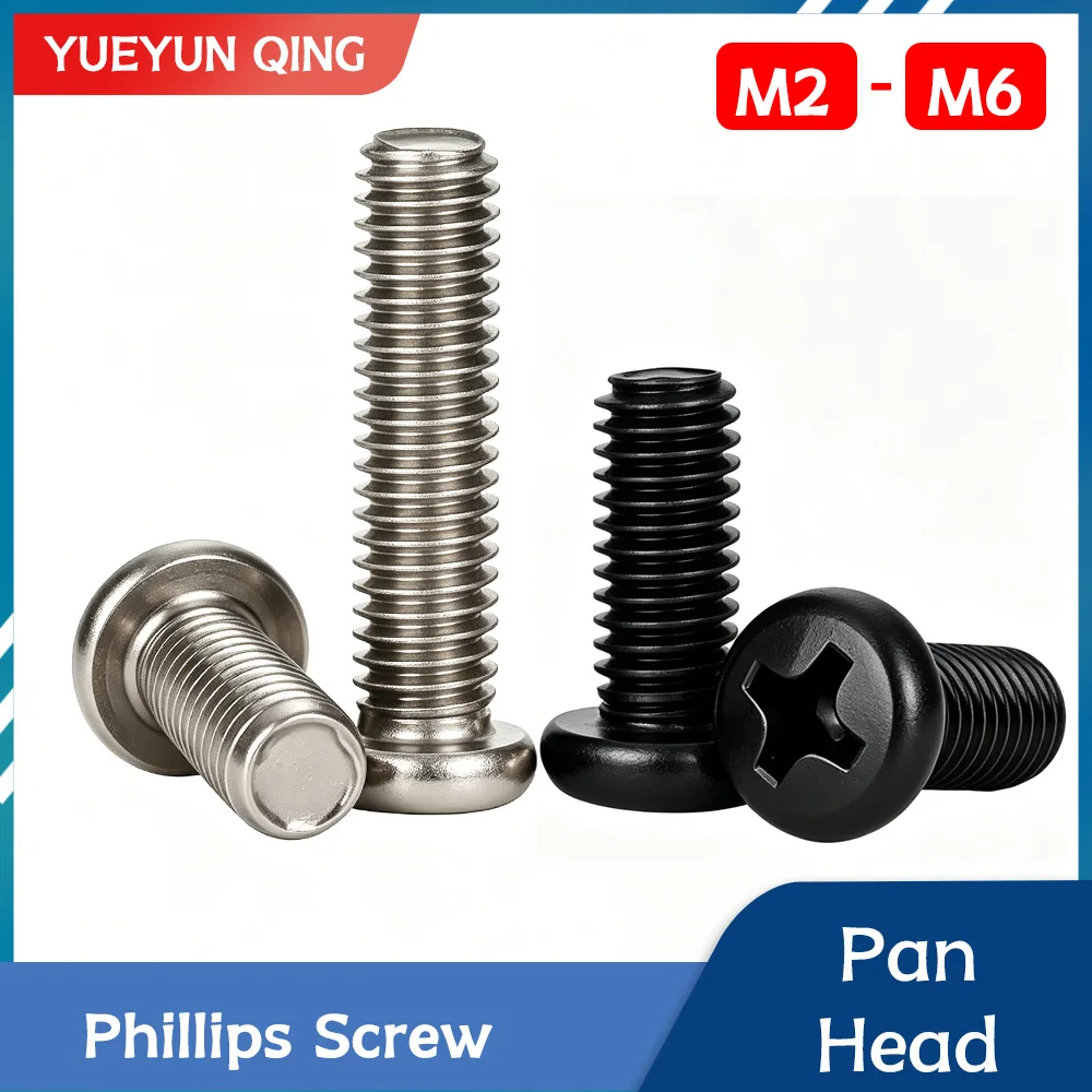 304 Stainless Steel Phillips Pan Head Machine Screw Cross Recessed Round Head Metric Bolt M2 M2.5 M3 M4 M5 M6 For Electronic DIY