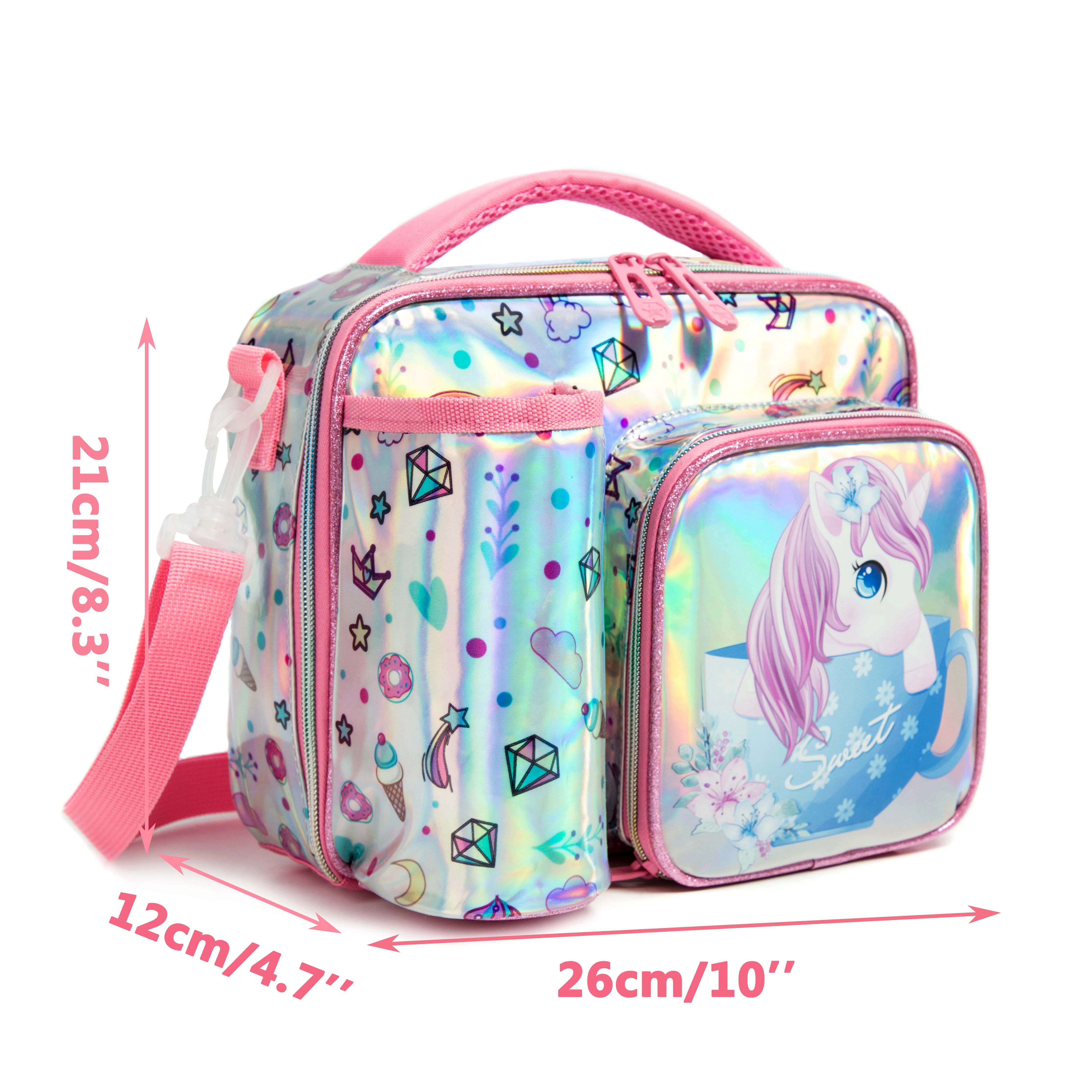 Meetbelify Girls Lunch Bag Cooler Bag for Kids Boys Girls Insulated Kindergarten Lunch Bag Thermal Bag with Strap Bag for School