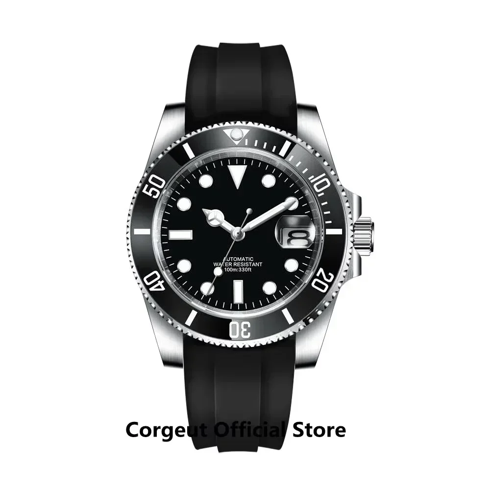 الرجال التلقائية الميكانيكية ووتش للماء الساعات السيراميك الفولاذ المقاوم للصدأ المطاط الياقوت الزجاج حسب الطلب