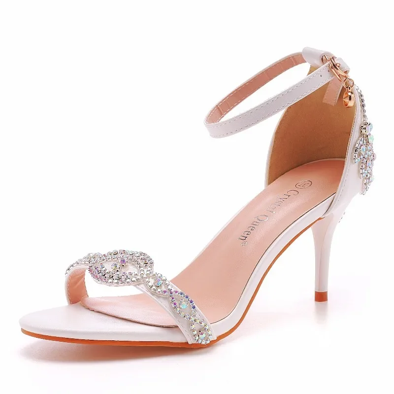 Women Pumps Sandals Wedding Rhinestone Buckle Strap PU 7CM Thin Heels Mature Dress Party Prom Women Shoes Golden Party Dance