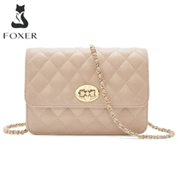 FOXER Split Leather Women's Shoulder & Crossbody Bag Lady Classic Chain Bag Gift for Wife, Girlfriend