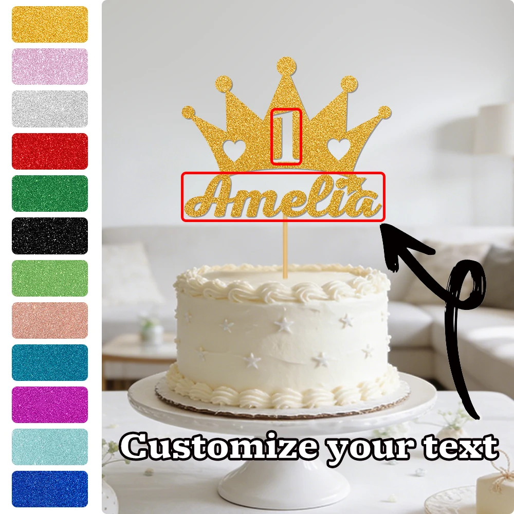 1 Stück personalisierter Tortenaufsatz mit Namens- und Alterskronen-Design, mehrere Farben, für Geburtstagsfeier, Jubiläum, Ruhestandsfeier, Kuchendekoration