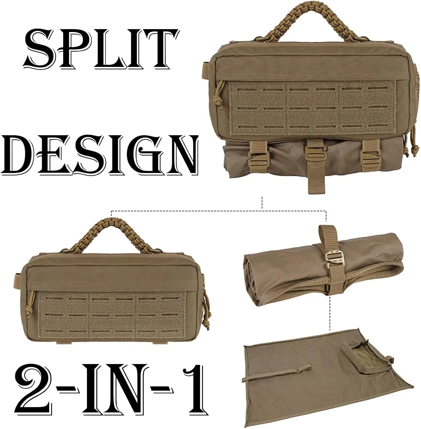 Outdoor Waterproof Portable EDC Tool Bag Large Capacity MOLLE 2-in-1 Handbag for Camping Hiking Hunting Tactical Activities
