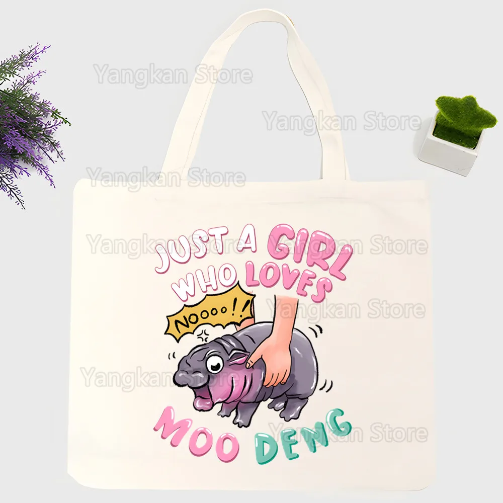 

Cute Moo Deng Bouncy Pig Cartoon Canvas Shoulder Bag Female Harajuku Funny Large-capacity Eco Environmental Shopper Bag