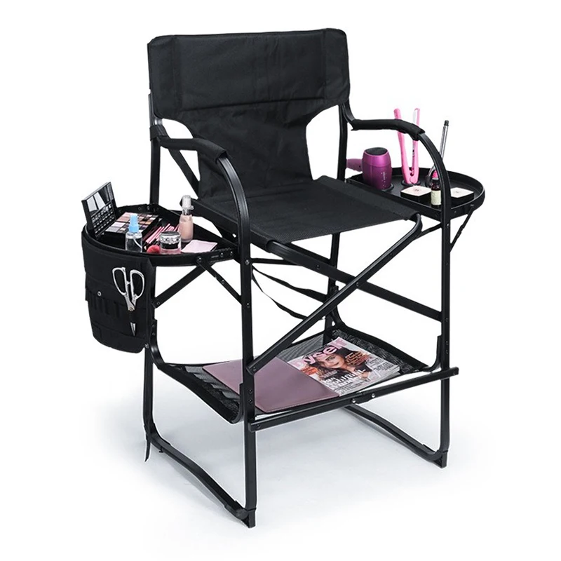Foldable Makeup Chair Portable Multifunctional Barber Chairs Film Crew Studio Makeup Chairs Simple Armchair with Side Table