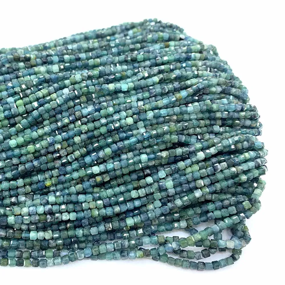 Veemake Natural Multicolour Tourmaline Edge Cube Small Design Loose Beads For Jewelry Making Yellow Green Pink Blue 08538 view 2