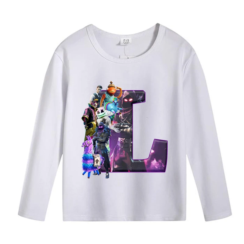 تي شيرت Fortnite للأطفال بأكمام طويلة تي شيرت كارتوني قلعة ليلية مطبوعة بحروف تي شيرت ربيعي على الموضة ملابس أطفال قميص داخلي