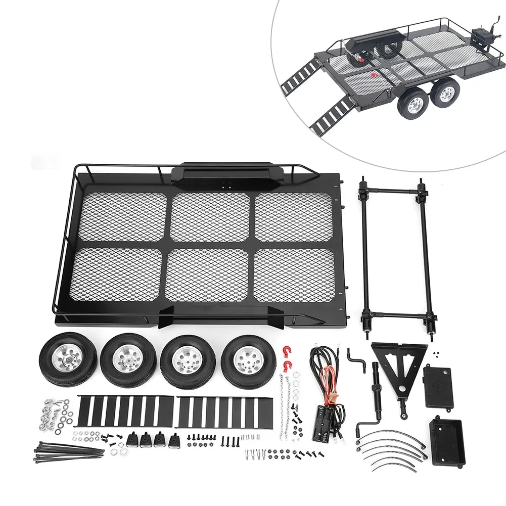1/10 Trail Metal Trail Car Trailer Accessory with Four Tires Fit for RC4WD 1/10 RC Car RC Accessory RC Trailer RC Trail Car