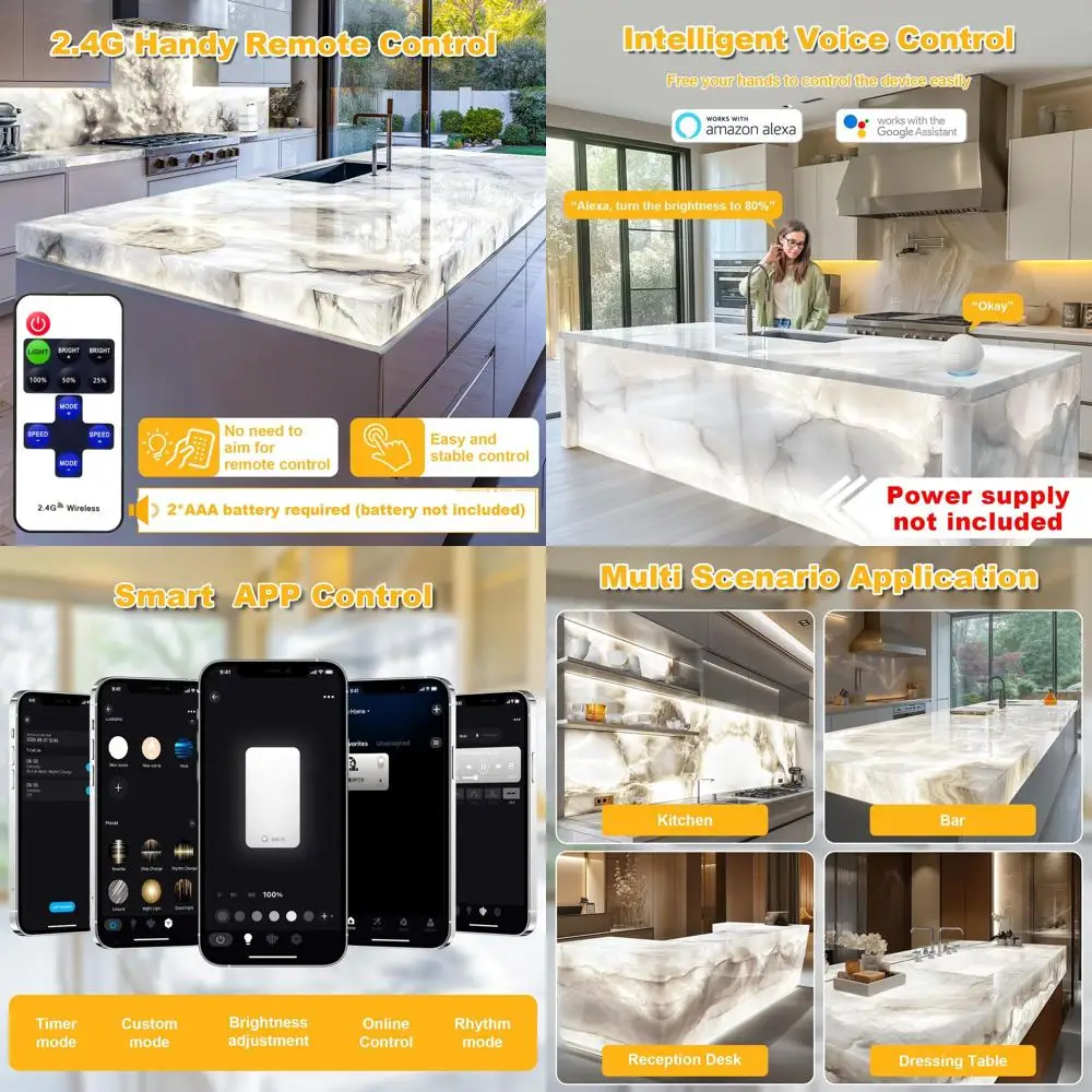 

Dimmable 24V 36W LED Backlight Panel, 6000K White Light, 19.7x9.7 Inch, Compatible with Alexa, for Marble & Quartz Countertops