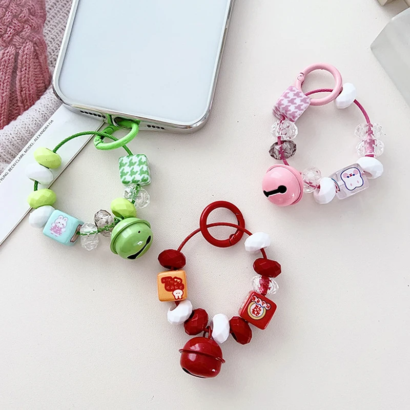 Colorful Bell Beads Mobile Phone Chain Keychain Pendant Hand Painted Beads Phone Chain Bag Camera Charms For Women Girls Gift