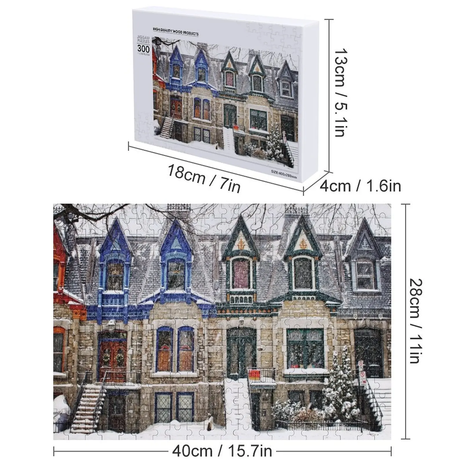 Architettura vittoriana Montreal - Il puzzle invernale incantato Nome in legno Foto personalizzata personalizzata Puzzle personalizzato
