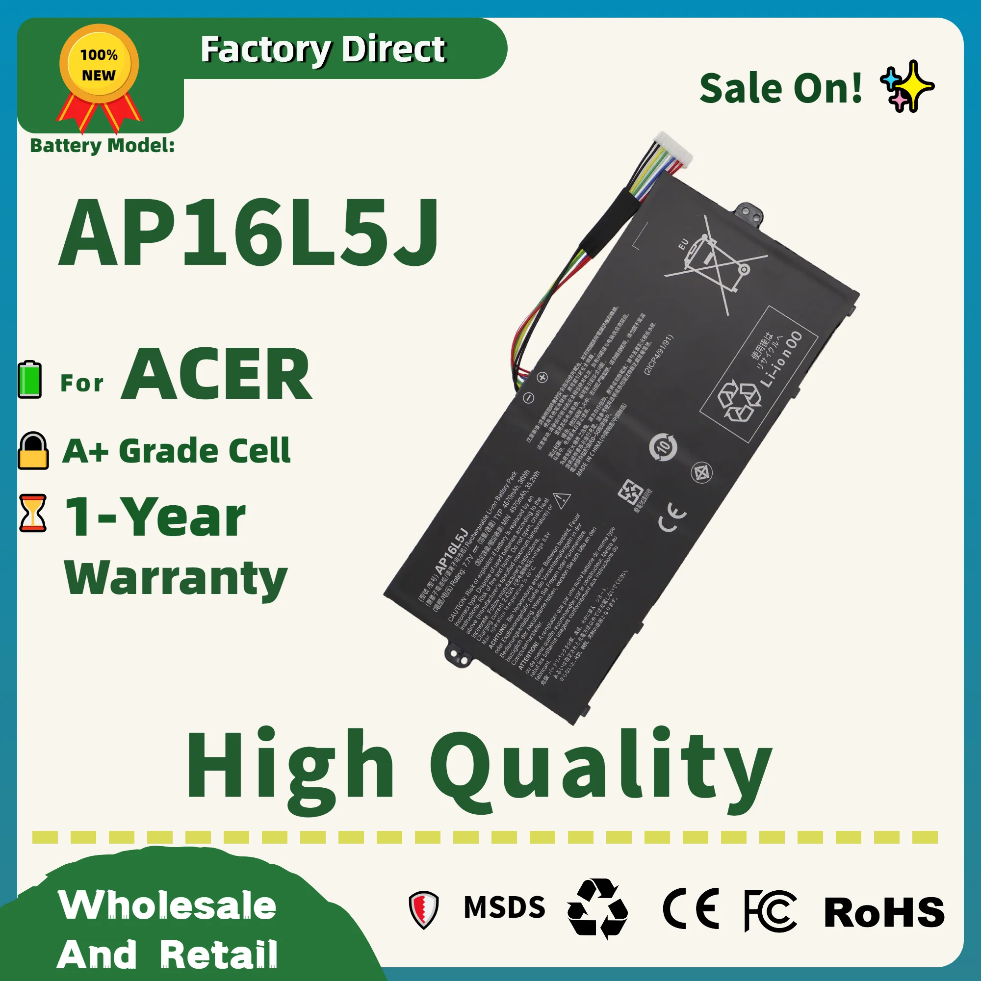 

Прямая продажа с фабрики! AP16L5J Аккумулятор для ноутбука Acer Switch 3, Switchch5 SF514-52T/53T SF514-52T-86W1 Spin 1 SP111-32N S5-571 N17H1 N17W