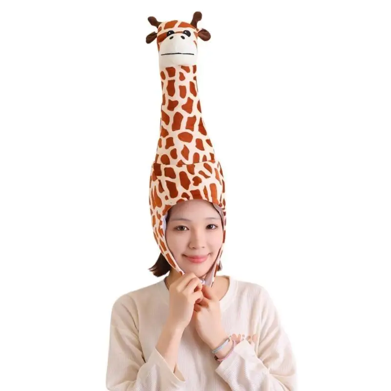 39BD 3D Giraffe Animal Hat Plush Headgear Birthday Party Hat Role Play Costume Caps