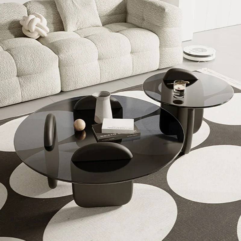 Minimalist Coffee Table With Storage Black Solid Wood Frame Toughened Glass Durable Round Corner Modern Stolik Kawowy Furniture