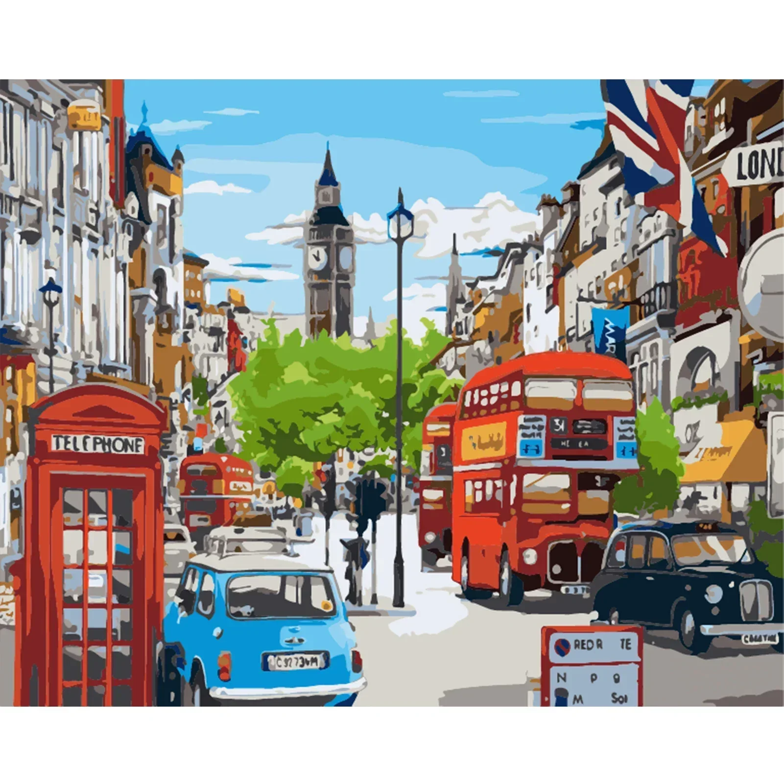 

520101 Paint By Numbers Kit for Adults - London Street View, Acrylic Digital Oil Painting Art on Canvas Wall Decor Gift