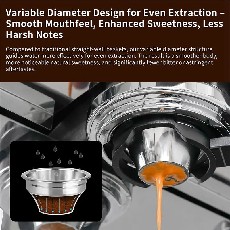 AB42-14G 58Mm Variable Diameter Espresso Basket 58-35Mm Step-Down Design For Fit 58Mm Bottomless Portafilter