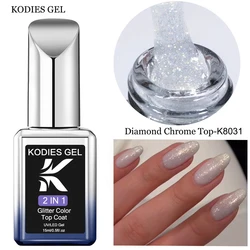 KODIES GEL Chrome Glitter Top Coat Gel Nail Polish 2 IN 1 Aurora Silver Shimmery Shine Gel Top Finish Varnish Manicure Nails Art