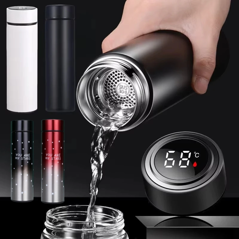 Botella termo de 500Ml, taza inteligente con pantalla Digital de temperatura LED, taza de café inteligente con aislamiento al vacío de acero inoxidable 304