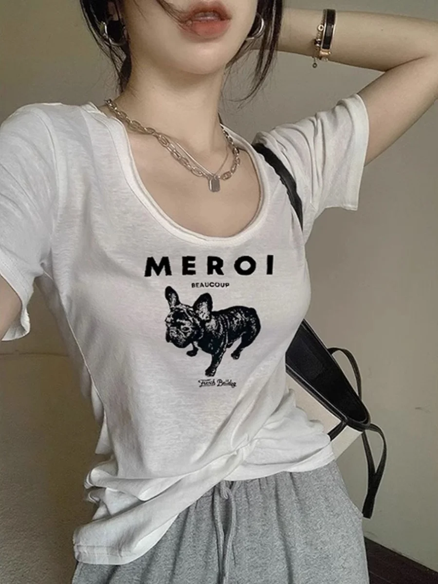 

U-Ne American Sle ort Sve T-irt Women Summer Slimming Sexy Unique Beautiful Age-Defng Top White Body irt