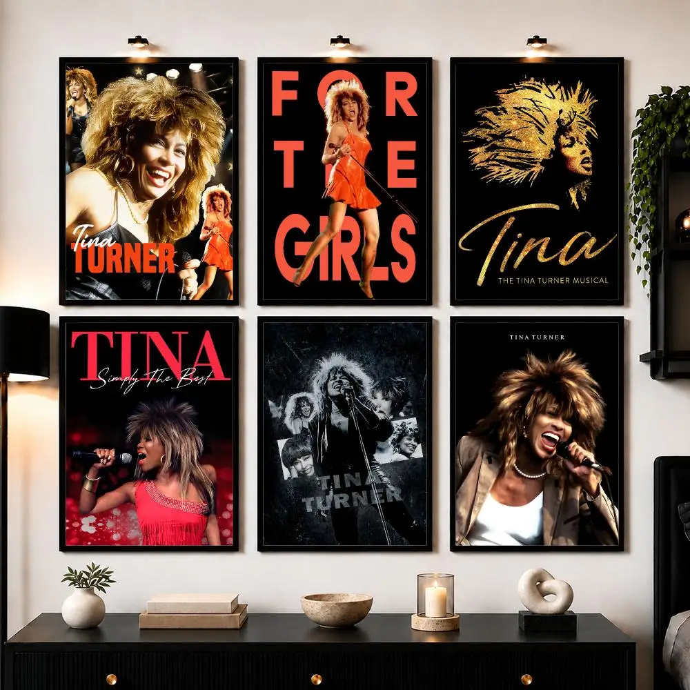 T-Tina Turner Singing Poster Modern Wall Art Sticker For Living Room Bedroom Bar Home Decor Mural Painting Decoration