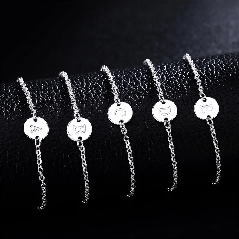 

925 Sterling Silver 26 Letter Women Men Chain Bracelet Anklet Charm Wedding Personality Jewelry Lady Gift Party