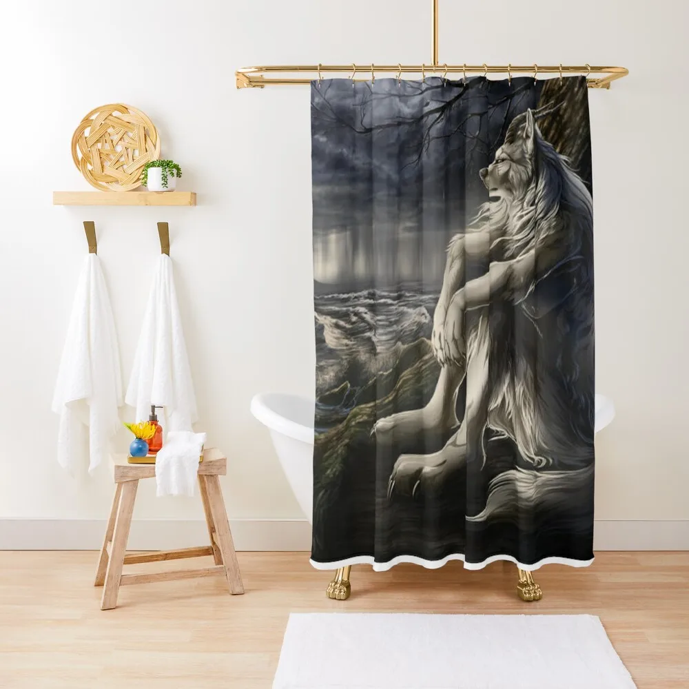 

emo white wolf sitting sad meme Shower Curtain Bathroom Shower Set Bathroom And Shower Products Anime Bathroom Curtain