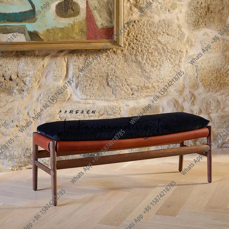 Nordic solid wood dining chair, soft panel stool, fabric surprise, silent style bedside stool, medieval style shoe change stool