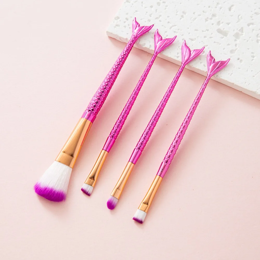 4pcs/set Loose Powder Brush Mermaid makeup brush Soft Fiber Blush Eyebrow Eyeliner Brush Eye Shadow Brush Facial Makeup Tool