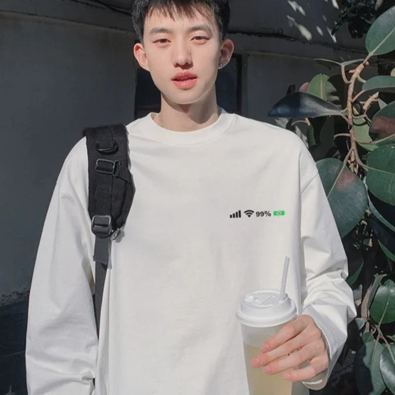 

ZAZOMDE Mens Korean Fashion Long Sleeve Cotton Tee 100% Soft Breathable Fabric Loose Fit Minimalist Design Urban Street Style