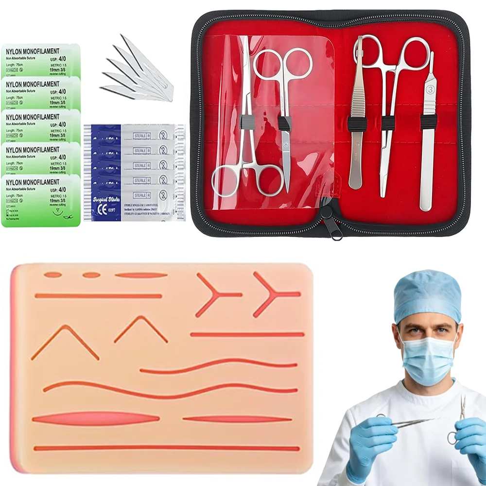 1 Set Medical Student Suture Practice Kit Surgical Training with Skin Pad Model Tool Set Educational Teaching Equipment