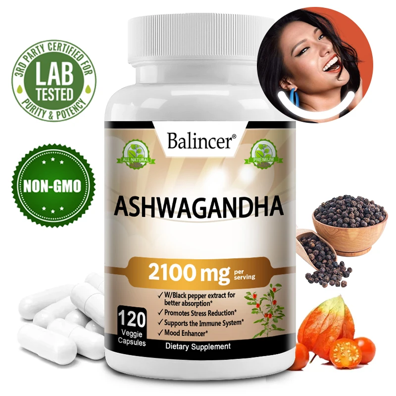 Organic Ashwagandha 2,100 Mg - Stress Relief, Mood Improvement, Immune and Thyroid Support