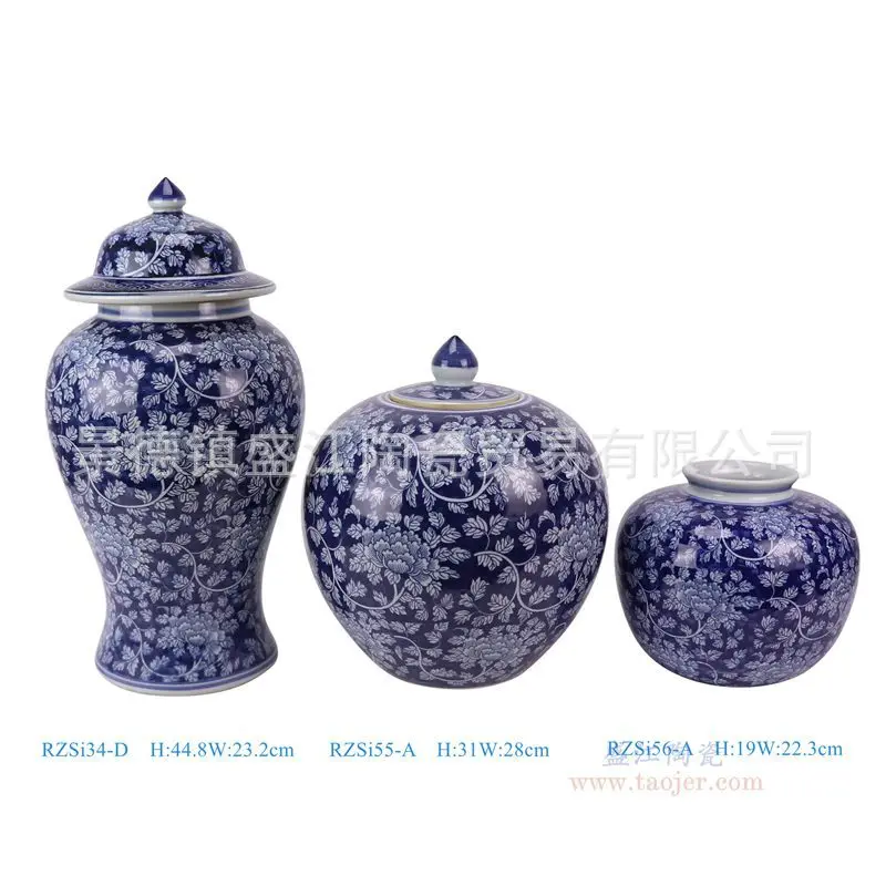 YFY Jingdezhen blue and white porcelain jar blue bottom peony ceramic general jar  home living room villa desktop vase