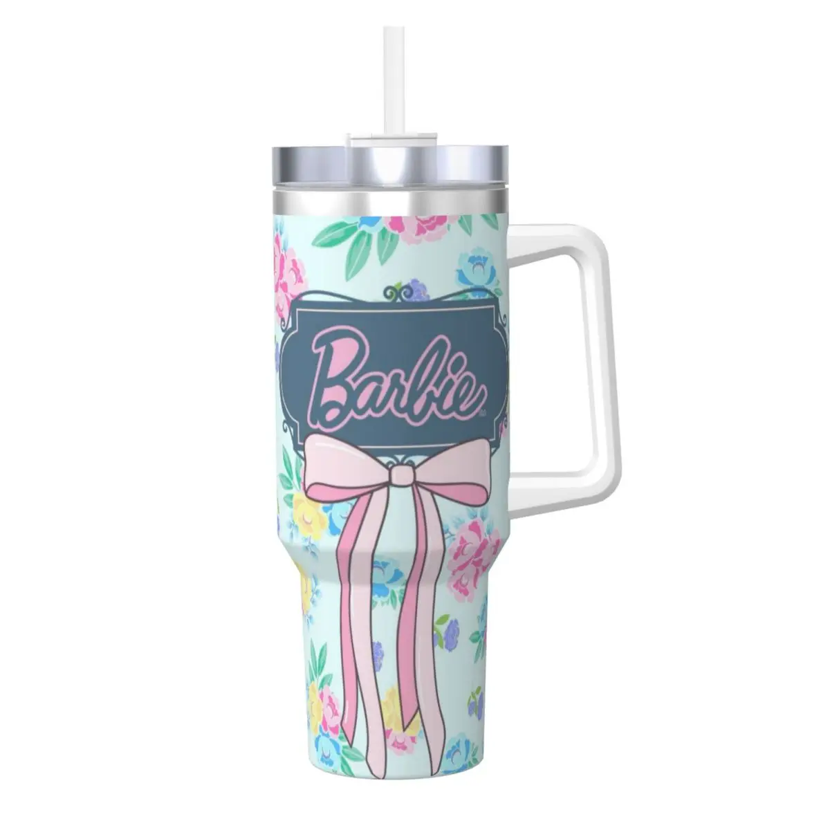 

Barbie 40 oz Tumbler with Handle and Straw Lid Stainless Steel Insulated Tumblers Travel