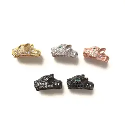 10pcs/Lot Cubic Zirconia Paved Panther Head Spacers Beads for Woman Bracelets Men Jewelry Making Handmade Crafts Findings Supply